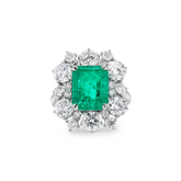 18K White Gold 3ct Colombian Lab Emerald Double Claw Prongs Halo Engagement Ring