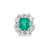 18K White Gold 3ct Colombian Lab Emerald Double Claw Prongs Halo Engagement Ring