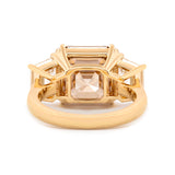 14K Yellow Gold 7.01ct Asscher Cut Brown Lab Diamond Double Claw Prongs Three-stone Ring with Two Trapezoid Step Cut Diamonds