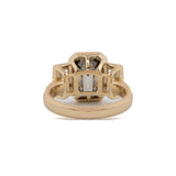 14K Yellow Gold 3.5ct Emerald Cut Brown Lab Diamond Three-stone Bezel Ring with Two Baguette Cut Lab Diamonds