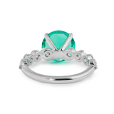 18K White Gold 2.5ct Round Colombian Lab Emerald 4 Calw Prong Ring with 8 Round Lab Diamond Side-stones