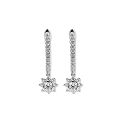 Round Lab Diamond Floral Hoop Earrings