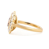 14K Yellow Gold 1.5ct Round Cut Light Brown Lab Diamond Bezel Ring with Roound Lab Diamond Halo