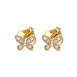 14K Yellow Gold Round Lab Diamond Butterfly Stud Earrings