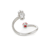 14K Yellow Gold Emerald Cut Lab Diamond & Round Lab Ruby Toi et Moi Ring 14K White Gold