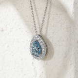 Platinum 1ct Pear Shaped Fancy Blue Lab Diamond Pendant Necklace with Round Lab Diamond Halo