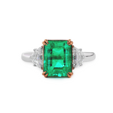 18K White and Rose Gold 2ct Lab Emerald Three Stone Ring with Cadillac Cut Lab Diamond Side-stone