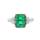 18K White and Rose Gold 2ct Lab Emerald Three Stone Ring with Cadillac Cut Lab Diamond Side-stone