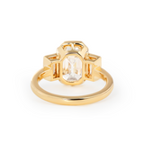 14K Yellow Gold 3ct Antique Emerald Cut Lab Diamond Bezel Three Stone Ring with Baguette Cut Lab Diamond Side-stones