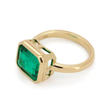 Cherished Moments 14K Yellow Gold 3.5 Carat Lab Emerald Solitaire Cocktail Ring with Bezel Setting