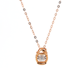 14K Rose Gold Round Lab Diamond Pendant Necklace Inspired by Lamps with Round Lab Diamond in A Diamond-Cut Texture Halo