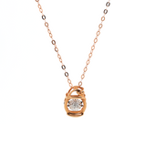 14K Rose Gold Round Lab Diamond Pendant Necklace Inspired by Lamps with Round Lab Diamond in A Diamond-Cut Texture Halo