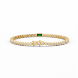 14K Yellow Gold Round Lab Diamond Bezel Setting Tennis Bracelet with A Baguette Cut Lab Emerald Center Stone