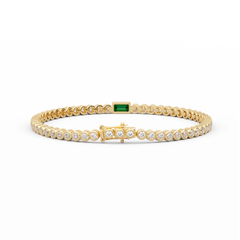 Round Lab Diamond Bezel-Set Tennis Bracelet with a Baguette Cut Lab Emerald Center Stone