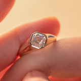 14k Yellow Gold 1.5ct Asscher Cut Lab Diamond Bezel Ring with Knife Edge Tapered Band Design