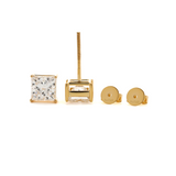 18K Yellow Gold Princes Cut Lab diamond Stud Earrings