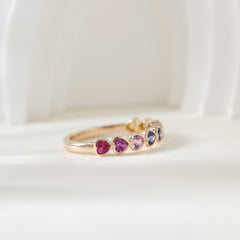 10K Yellow Gold Heart Shaped Rainbow Color Synthetic Corundum Half Eternity Ring