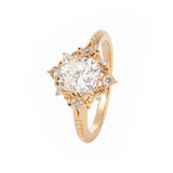 14K Yellow Gold 2.5ct Elongated Cushion Cut Lab Diamond Victoran-Style Ring with Floral Motifs