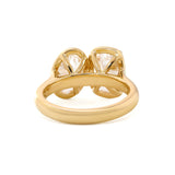 14K Yellow Gold 2.5ct Elongated Old Mine Cut and 2ct Oval Old Mine Cut Lab Diamond Prong Bezel Toi et Moi Ring