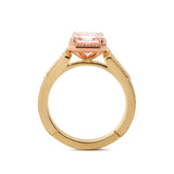 14K Yellow and Rose Gold 1.5ct Radiant Cut Pink Lab Diamond Millegrain Vintage Design Ring with Round Lab Diamond Side-stone