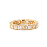 18K Yellow Gold Asscher Cut Lab Diamond Millegrain Bezel Eternity Ring