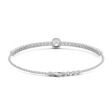 14K White Gold Round Lab Diamond Adjustable Chain Bracelet with A Millegrain Bezel 6mm Center Stone