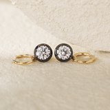 18K Yellow and White Gold with Black Rhodium Plated 2 ct tw Round Cut Diamond Bezel Hoop Earrings