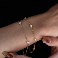 3mm Round Lab Diamond 5 - Stone Bezel - Set Adjustable Station Bracelet - MMR