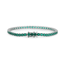 3mm Round Zambian Lab Emerald 4 Prong Basket Tennis Bracelet with Box Clasp and Double Safety - MMR