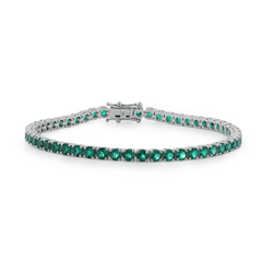 3mm Round Zambian Lab Emerald 4 Prong Basket Tennis Bracelet with Box Clasp and Double Safety - MMR