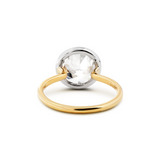 14K Yellow and White Gold 3.5ct Old European Cut Lab Diamond Bezel Engagement Ring with A Round Lab Diamond Double Row Pave Half Eternity Wedding Band - Bridal Ring Set Design