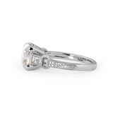 14K White Gold 3ct Old Mine Cut Lab Diamond Art Deco Style Vintage Engraved Three-stone Ring with Tapered Baguette Cut Side Stones
