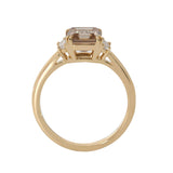 14K Yellow Gold 1.74ct Asscher Cut Brown Lab Diamond Double Claw Prongs Three-stone Ring with Two Trapezoid Diamonds