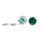 14K White Gold 3 ct tw Round Zambian Lab Emerald Bezel Stud Earrings
