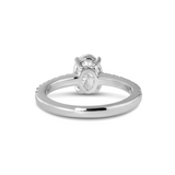 Platinum 1ct Oval Cut Lab Diamond 4 Claw Prong Basket Setting Round Lab Diamond Pave Ring with A 7-stone Round Lab Diamond V-Shaped Ring Enhancer - Bridal Ring Set Design