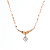 14K Rose Gold Wing Pendant Necklace with Round Lab Diamond in A Diamond-Cut Texture Halo