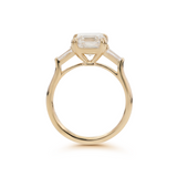 14K Yellow Gold 3.5ct Asscher Cut Lab Diamond Double Claw Prongs Three-stone Ring with Two Tapered Baguette Cut