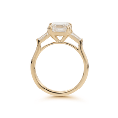 14K Yellow Gold 3.5ct Asscher Cut Lab Diamond Double Claw Prongs Three-stone Ring with Two Tapered Baguette Cut