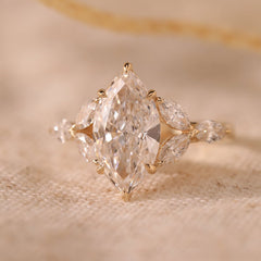 14K Yellow Gold 3ct Marquise Lab Diamond Ring – Art Nouveau Nature-Inspired Design