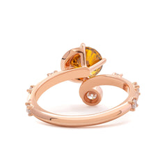 14K Rose Gold 1ct Yellow Round Lab Diamond Celestial-inspired Ring with Sun, New Moon, and Star Design