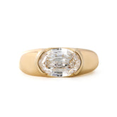 14K Yellow Gold 2.5ct Oval Step Cut Lab Diamond Half Bezel Ring with Tapered Band Design