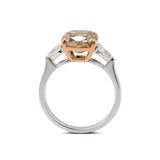 18K White Gold and Rose Gold 2.74ct Cushion Old Mine Cut Brown Lab Diamond Three-stone Prong Ring with Two Pear Cut Lab Diamonds