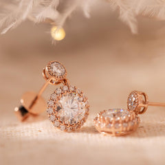 14K Rose Gold Nugget Earrings with Lab Diamond Halo Design
