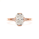 14K Rose Gold 2ct Elongated Cushion Cut Lab Diamond Triple Prong Cathedral Design Ring