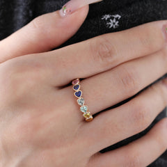 10K Yellow Gold Heart Shaped Rainbow Color Synthetic Corundum Half Eternity Ring