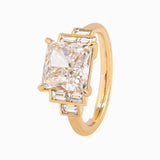 14K Yellow Gold 3.5ct Princess Cut Lab Diamond Ring with Baguette Cut Side-stones