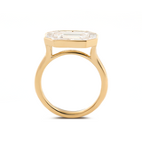 14K Yellow Gold 2.5ct Antique Emerald Cut Lab Diamond Ring with Tapered Step Cut Lab Diamond Halo