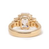 18K Yellow Gold 3ct Emerald Cut Lab Diamond Half Bezel Five-stone Ring with Baguette Cut Side Stones