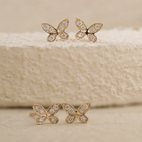 14K Yellow Gold Round Lab Diamond Butterfly Stud Earrings