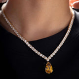 18K Yellow Gold 32.5 ct tw 4mm Tennis Necklace with A Pear Brazilian Natural Citrine